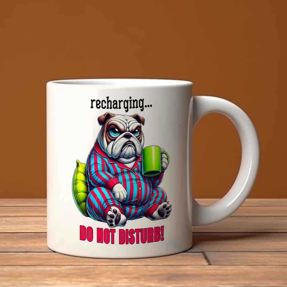 Caneca de Cerâmica Recarregando... Bulldog Pijama - Edição Limitada