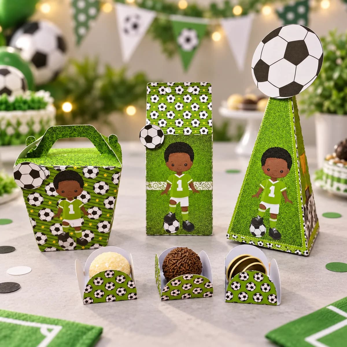Kit com 50 caixas personalizadas no tema futebol